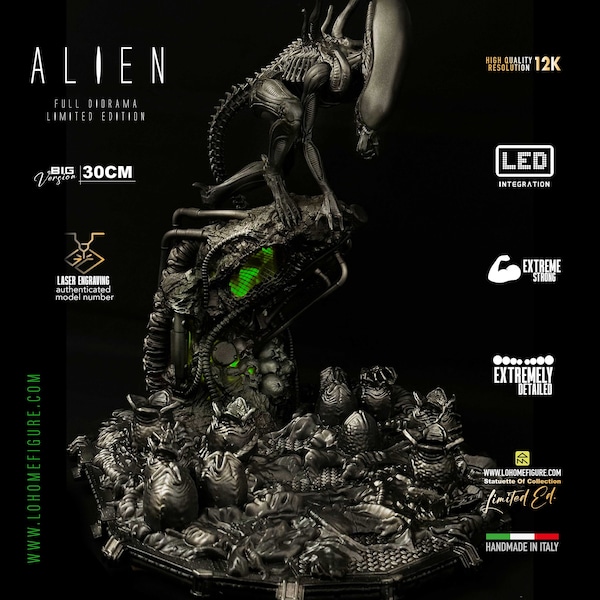 Alien-Statue, Xenomorph-Figur in limitierter Auflage mit LED und Sockel, komplettes Alien-Diorama mit unglaublichem Realismus und hochwertigen 12.000-Figuren