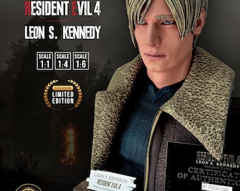 Estatua coleccionable de Leon Scott Kennedy, figura exclusiva de Resident Evil 4, diseño propio, modelo personalizado exclusivo, fotos reales.