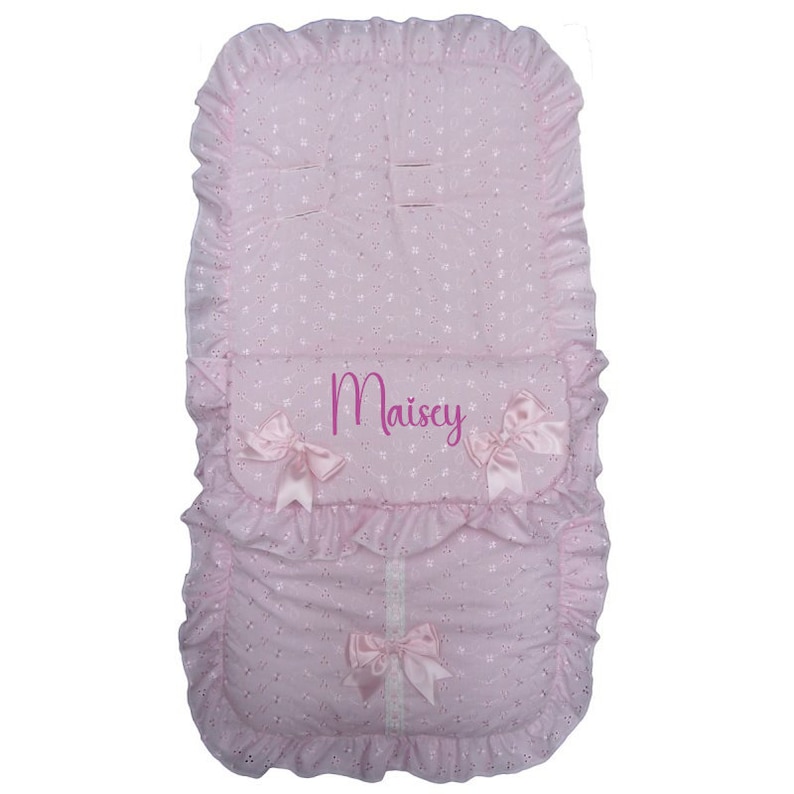 Footmuff/Cosy toes/Pram Liner Various Colours with/without Embroidered Personalisation for Pram or Pushchair Other Post has Car Seat Size BA Pink/Pink Bows