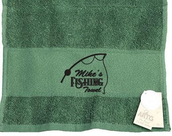Personalised Fishing Sports Towel - Embroidered With Name - Comes With Clip For Bag and a Variety of Colours - Two