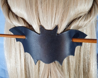 Handmade Leather Bat Hair Stick Barrette, Leather Hair Pin, Hair Accessory in Multiple Sizes