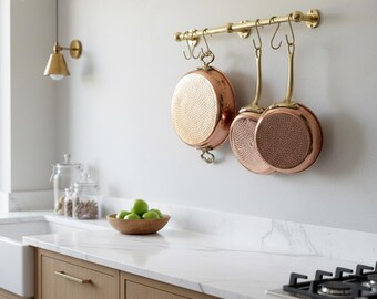 Unlacquered Brass Pot Rack with S Hooks – Solid Brass Kitchen Hanging Rack 10 to 80 Inch