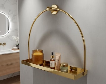 Arched Gold Brass Wall Shelf - Modern Minimalist Bathroom Storage - Polished Brass Floating Shelf