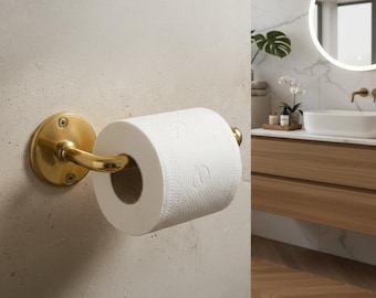Unlacquered Brass Toilet Paper Holder, Solid Brass Wall Mount TP Holder, Minimalist Bathroom Hardware, Handcrafted Moroccan Brass Decor