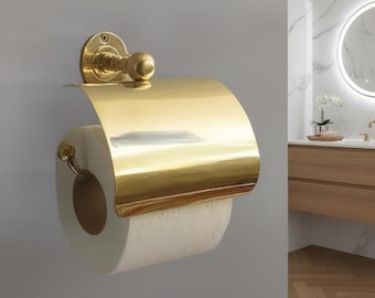 Polished Brass Toilet Paper Holder with Cover - Wall Mounted Gold Toilet Roll Holder