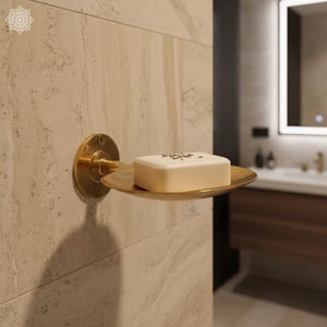 Unlacquered Brass Soap Dish Wall Mounted - Handmade Gold Soap Holder with Drain Holes - Artisanal Moroccan Bathroom Accessory image 3