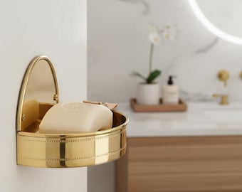 Jabonera de latón para pared - Soporte de jabón dorado pulido para baño y ducha - Jabonera artesanal de estilo vintage