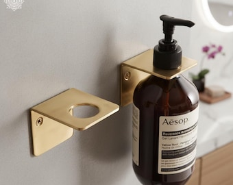 Minimalistischer Seifenflaschenhalter aus gebürstetem Messing – Wandhalterung für Pumpseifen – Goldener Handseifenhalter für Bad und Küche