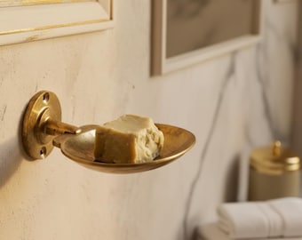 Unlacquered Brass Soap Dish Wall Mounted - Handmade Gold Soap Holder with Drain Holes - Artisanal Moroccan Bathroom Accessory