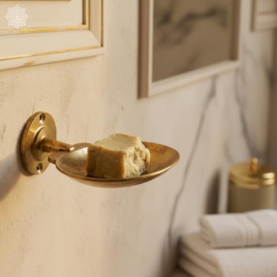 Unlacquered Brass Soap Dish Wall Mounted - Handmade Gold Soap Holder with Drain Holes - Artisanal Moroccan Bathroom Accessory