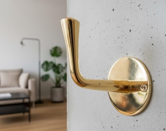Polished Brass Wall Hook - Minimalist Gold Coat Hook - Mid Century Modern Towel Hook - Solid Brass Robe Hook - Luxury Entryway Hardware