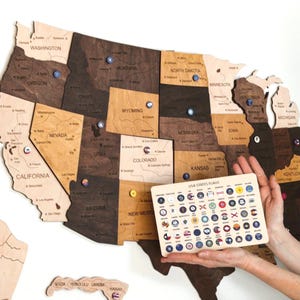 US Push Pin Map Wall Decoration, Travel Map Of USA 5th Anniversary Gift, Apartment Decor New Home Gift For Wife, Wood Map Gift For Boyfriend