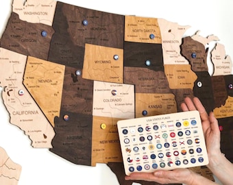 Wooden USA Push Pin Travel Map, Anniversary Gift