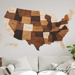 USA Karte aus Holz, Pinnwand, Wandbild, USA Karte, Karte der USA, Karte der Vereinigten Staaten von Amerika, USA, Einweihungsparty Geschenk