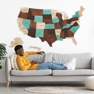 Landkarte der USA, Landkarte USA, Pin Anstecknadel, Landkarte Dekor, Landkarte Usa