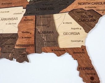 Wooden US Travel Map, Push Pin Wall Art, Apartment Decor
