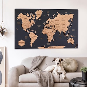 3D Cork World Map Wall Art, Wooden Travel Tracker, Personalized Push Pin Board Decor