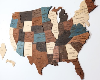3D Wooden USA Map: Push Pin Travel Decor
