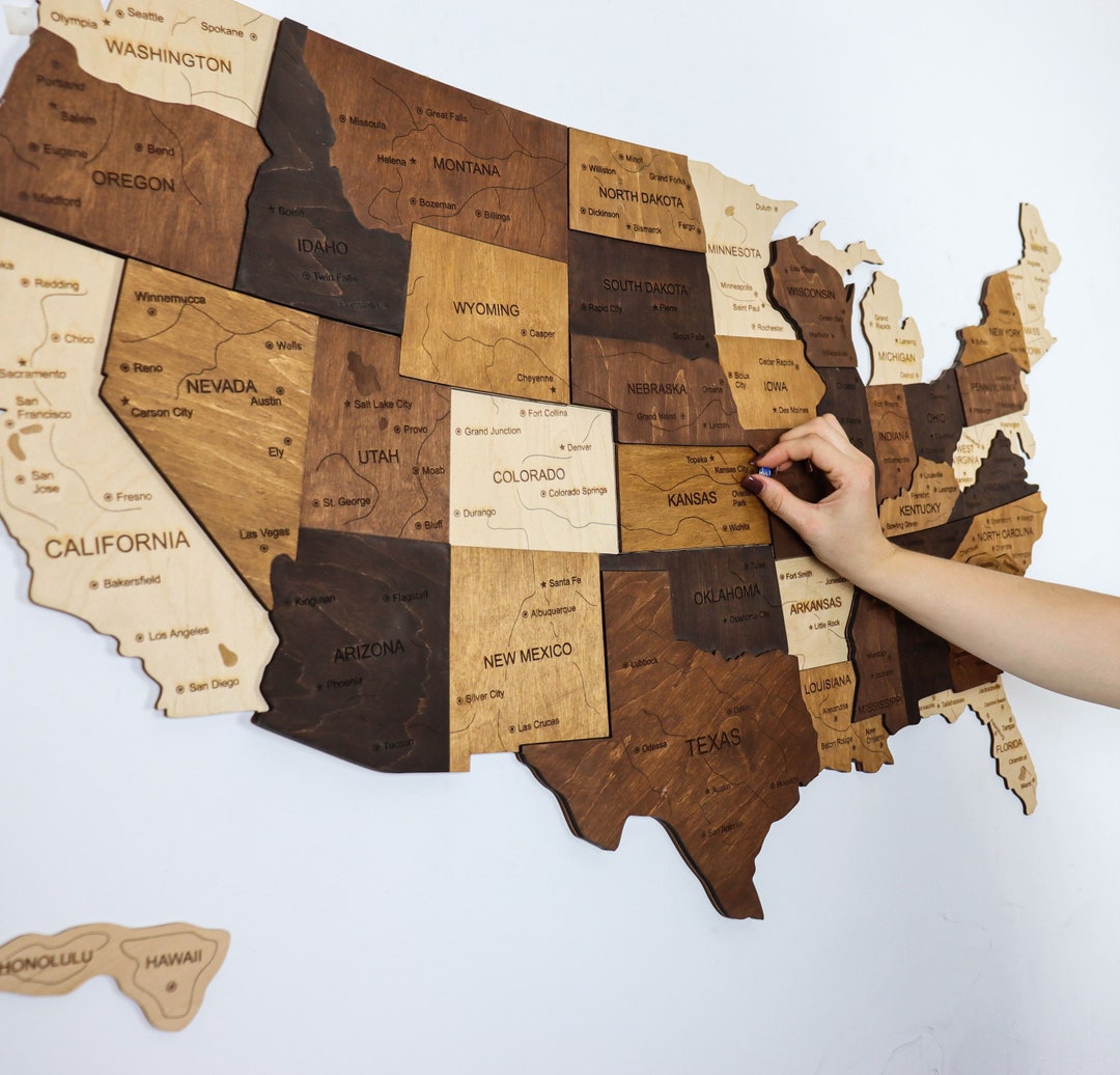 US Travel Map, Push Pin Map, Wood Map of United States, Apartment Decor ...