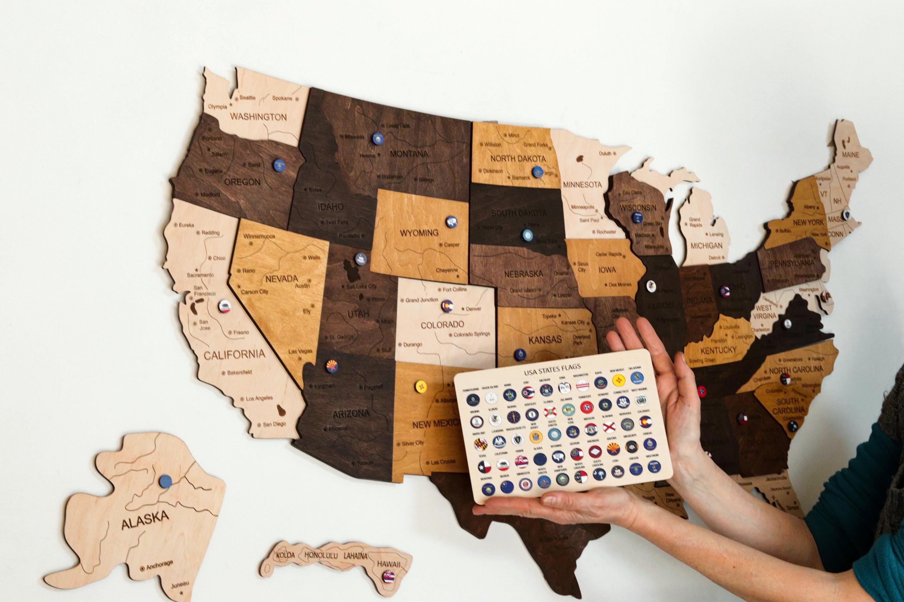 3D Wooden USA Travel Map – Push Pin Wall Art, Personalized Gift - Etsy