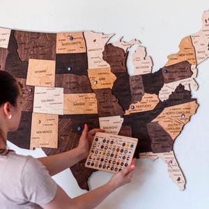 US Travel Map, Wooden Map Push Pin, USA Wooden Wall Art, Apartment Decor, Housewarming Gift, 5th Anniversary Gift, United States Wall Decor