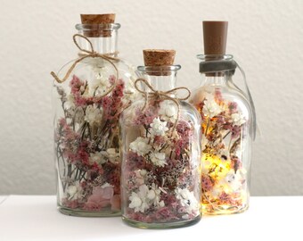 Trockenblumen-Flaschen -- Zen Garden Weiß Pink