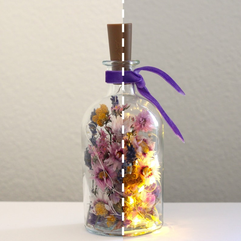 Dried flowers LED bottles Sommer Wiese