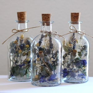 Trockenblumen-Flaschen einzeln 14cm 1 x Blue Thistle