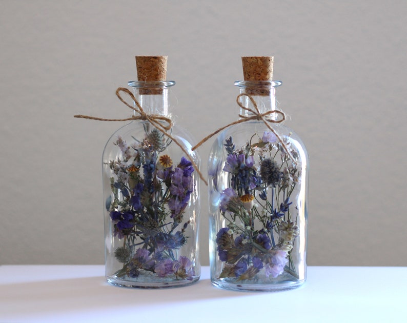 Trockenblumen-Flaschen einzeln 14cm 1 x Violet Medows