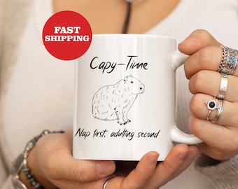 Capibara Witte glanzende mok, grappige Capibara mok, dierenliefhebber cadeau.