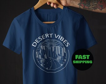 Desert Vibes - Camiseta temática del suroeste, Desert Dreaming, Dark Desert, Wilderness Graphic Tee, Cool Outdoors Print, Cactus Art, Sun Art