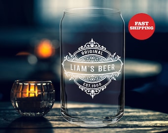 Copos de cerveja personalizados, vidro em forma de lata, copo de cerveja personalizado com imagem, copo de cerveja personalizado com design, conjunto de copo de cerveja personalizado