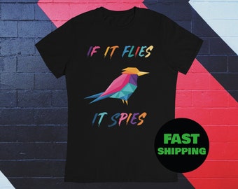 Si vuela espía, los pájaros no son camiseta real, regalo para hombres mujeres, camisa de observador de pájaros, camisa de conspiración de espías de pájaros divertidos, observación de aves