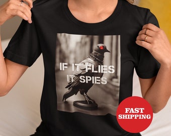 Si vuela espía, los pájaros no son camiseta unisex de manga corta real