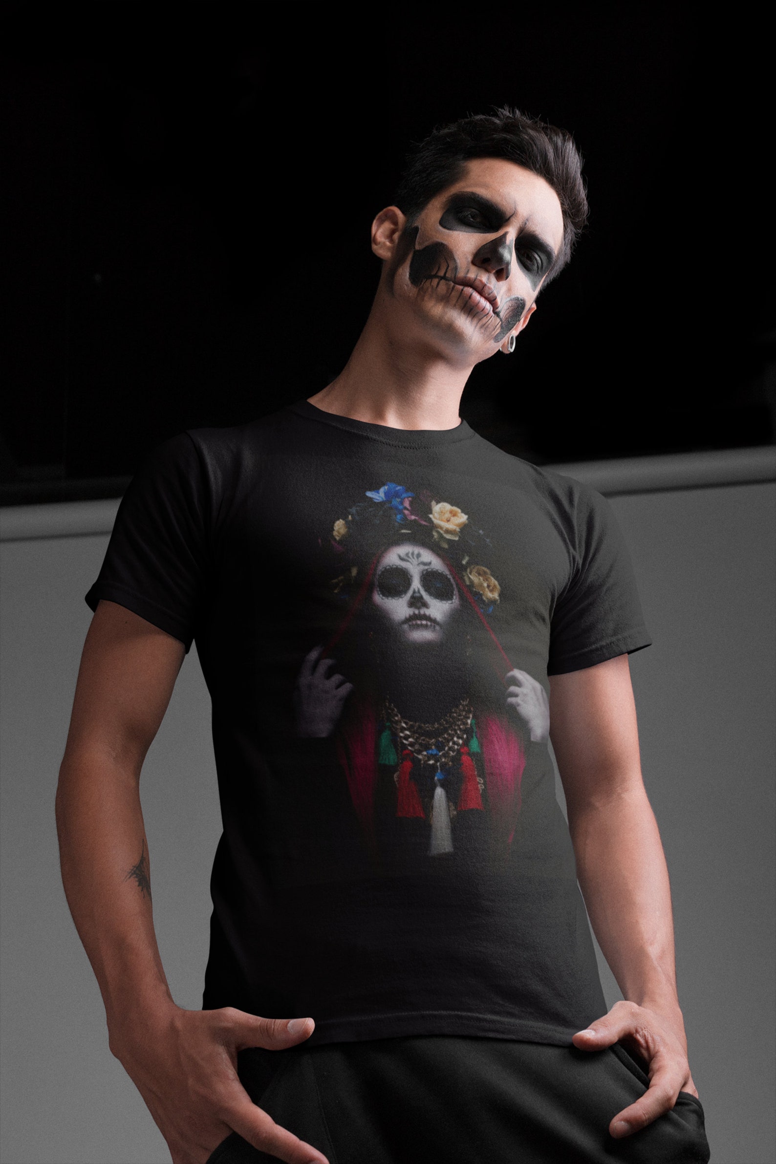 MEXICAN STYLE SHIRT, Skull Print Shirts, Skull With Roses, Skull Woman ...