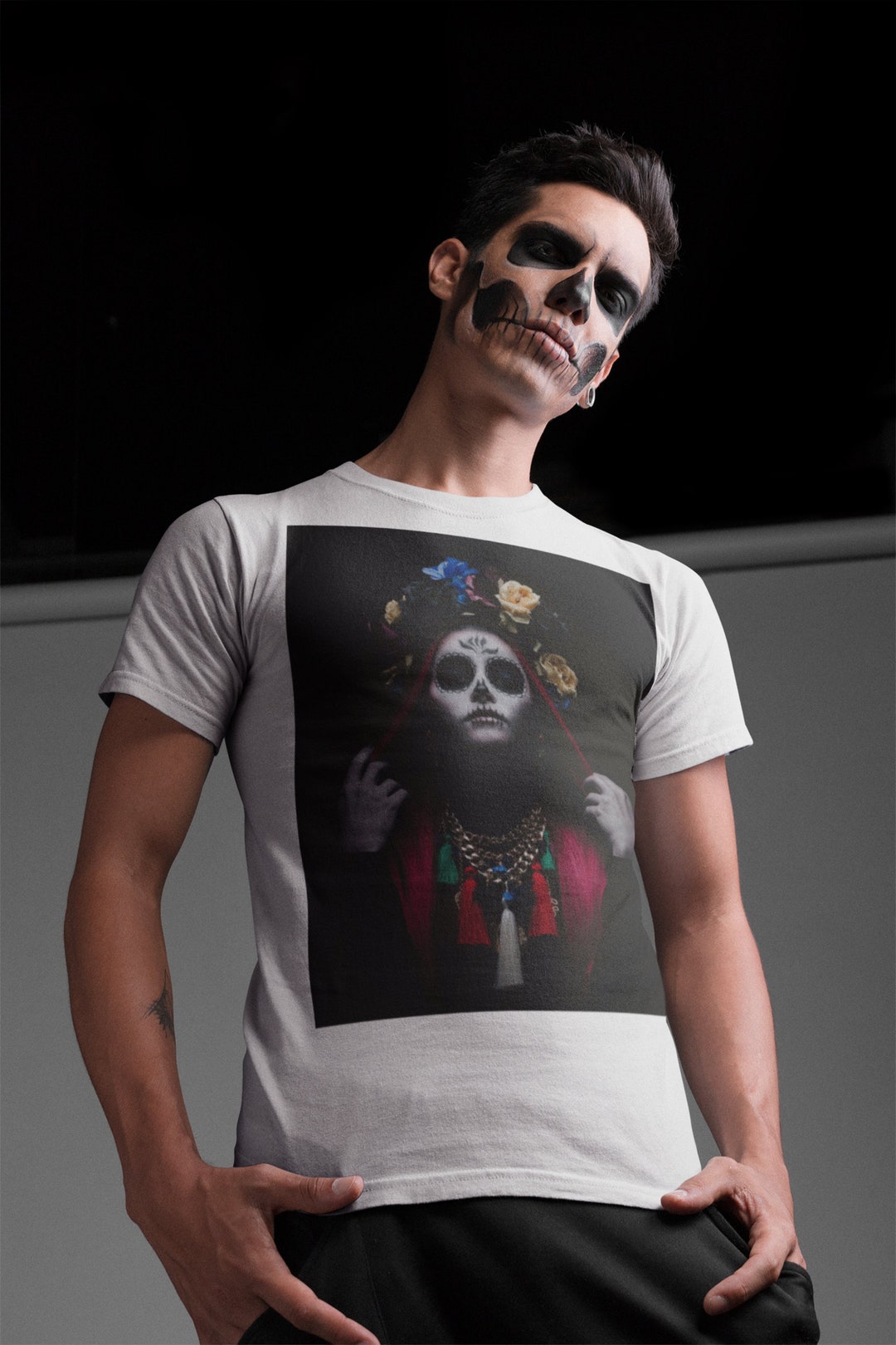 MEXICAN STYLE SHIRT, Skull Print Shirts, Skull With Roses, Skull Woman ...