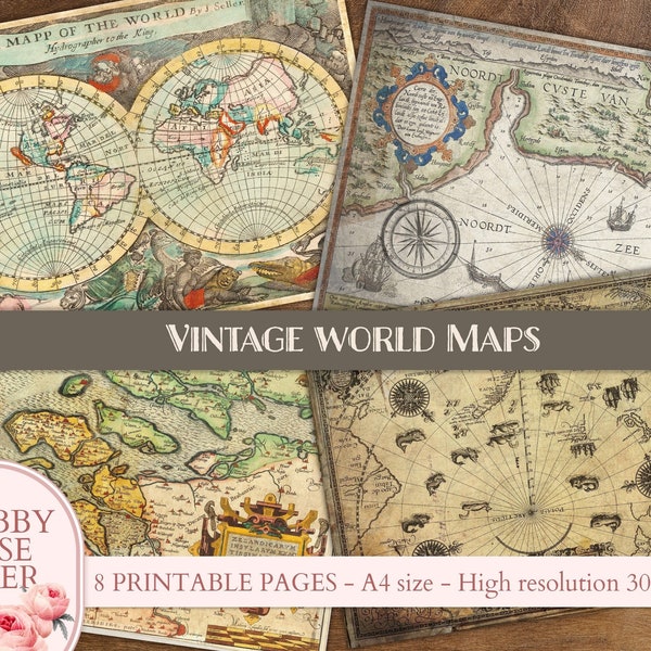 Junk Journal printable vintage map, Junk Journal ephemera, Shabby paper, Digital Paper kit, Vintage texture background, Collage Scrapbooking