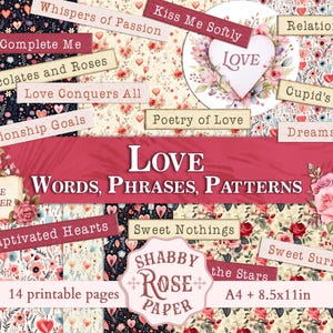 Diario spazzatura di San Valentino Parole d'amore stampabili e schema. Kit per San Valentino Kit download digitale, Pagine di diario Album di ritagli romantico