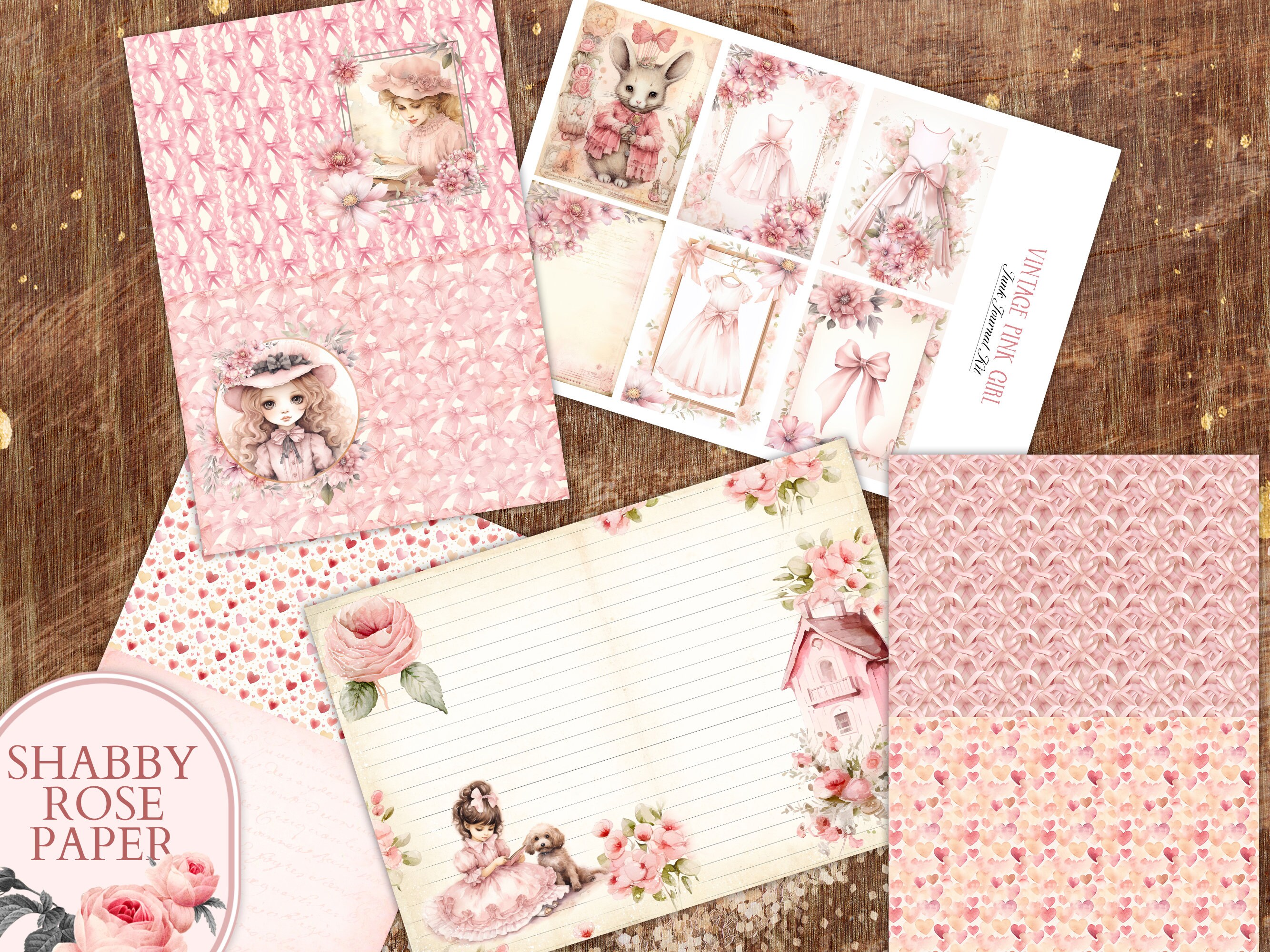 Vintage Pink Girl Junk Journal Pages Collage PRINTABLE Paper ...