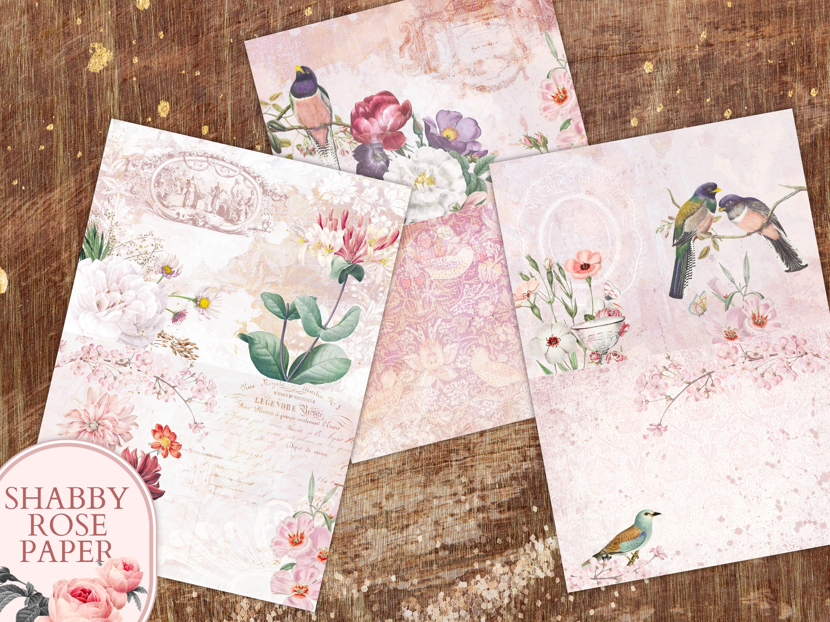 Blush Pink Junk Journal Kit, Floral Digital Paper, Flowers, Birds and ...