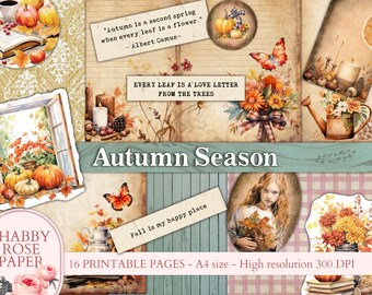 Autumn printable Junk Journal kit, Fall junk journal pages, Autumn scene, Journaling kit, Digital scrapbook collage, Junk Journal paper