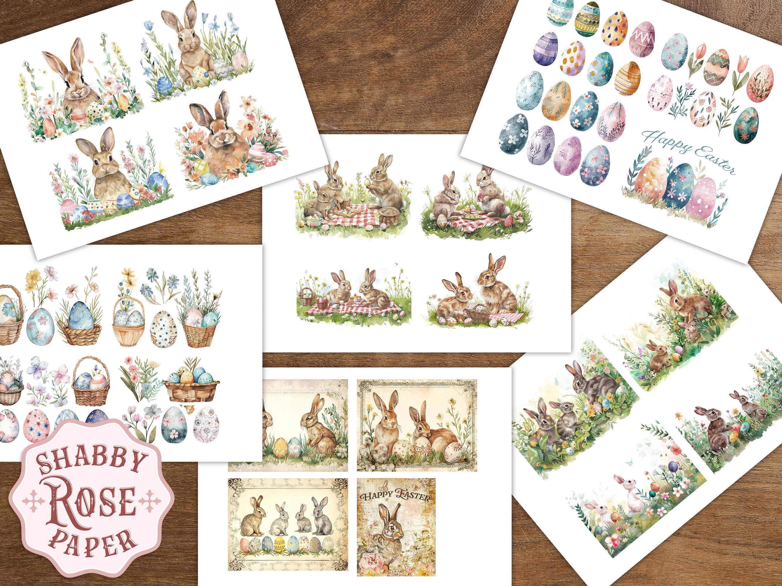 Vintage Easter Bunny Junk Journal Pages Cards Collage, Words Quotes ...