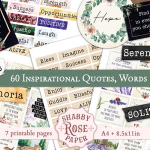 Junk Journaling Positive Wörter und Zitate. Vintage Journal Papier. Positive Worte gesetzt. DIGITALES PAPIER. Journal Seiten, Ephemera, Scrapbooking
