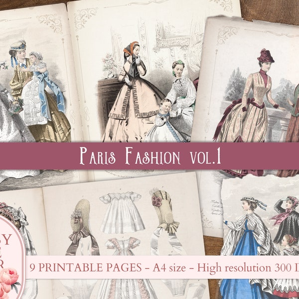 Vintage Victorian Paris Fashion, Junk journal pages, Digital Paper, Victorian ephemera, French Fashion Illustrations, Collage Journal Paper