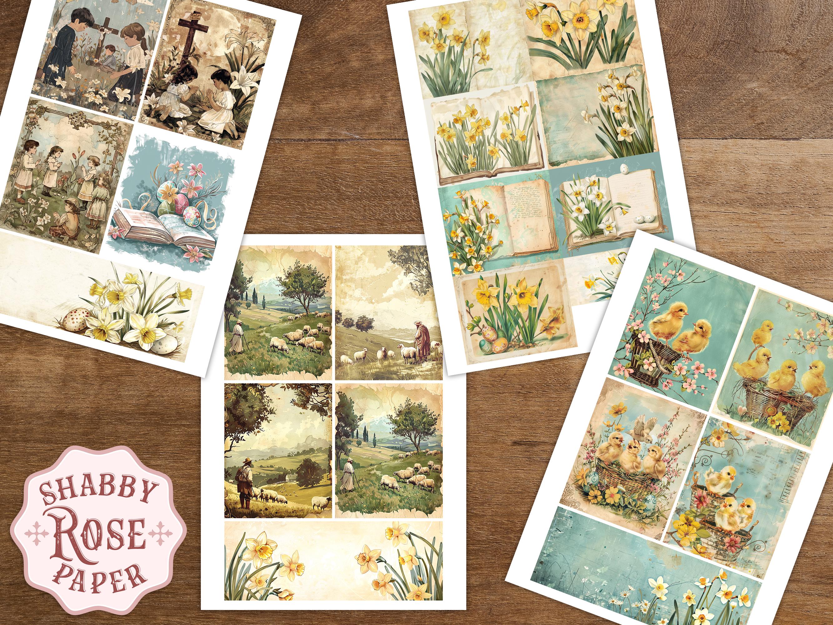 Vintage Easter Bunny Junk Journal Pages Cards Collage, Words Quotes ...