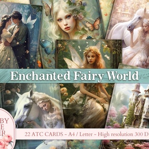 Fairy ATC, Enchanted Fairy World, ATC Cards, Printable Cards, Junk Journal pages, Ephemera Scrapbook, Fairy Fantasy Collage, Magic Journal