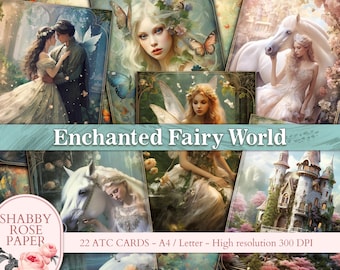 Fairy ATC, Enchanted Fairy World, ATC Cards, Printable Cards, Junk Journal pages, Ephemera Scrapbook, Fairy Fantasy Collage, Magic Journal
