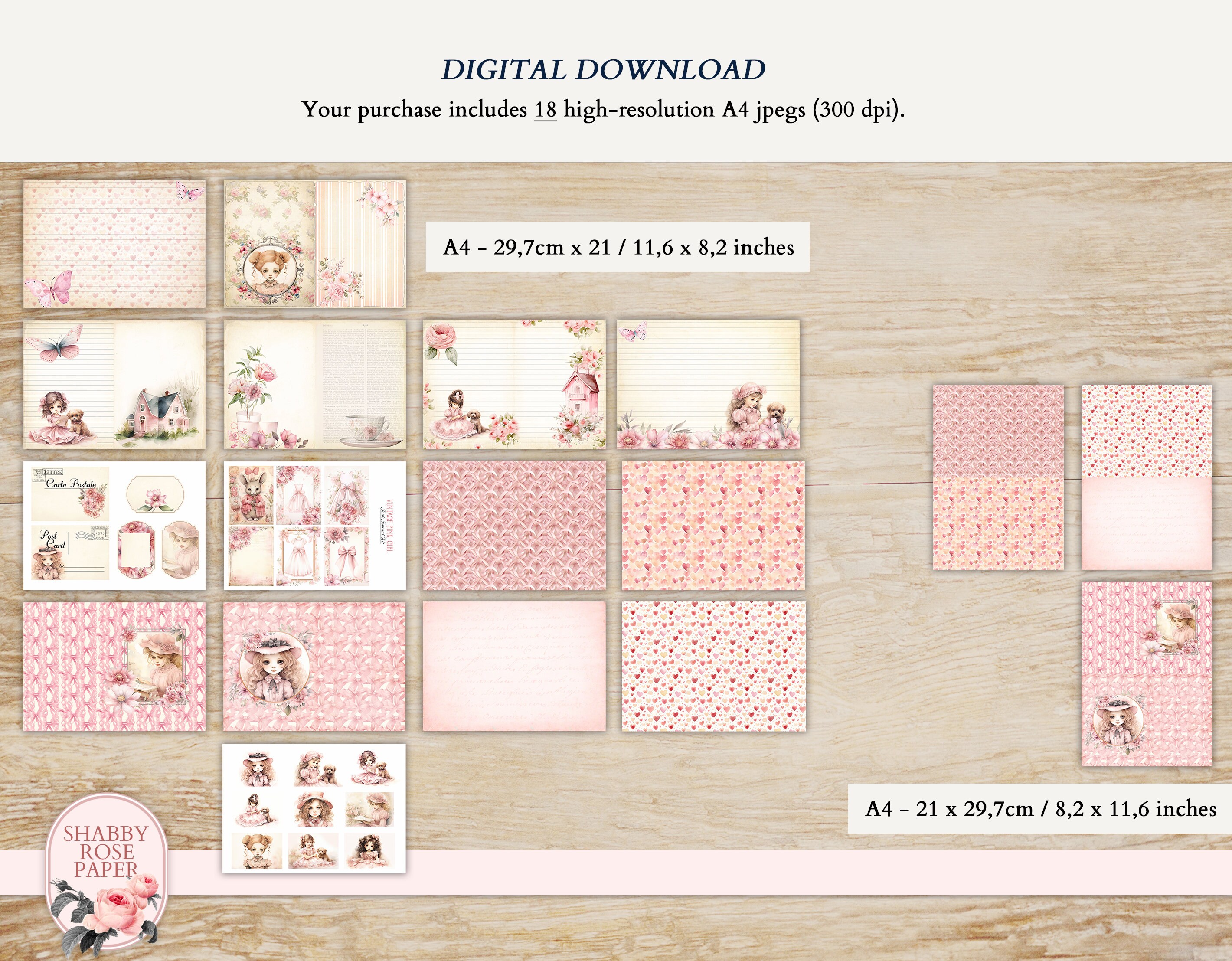 Vintage Pink Girl Junk Journal Pages Collage PRINTABLE Paper ...
