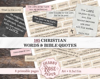 Christian Junk Journaling Words and Inspirational Bible Quotes. Positive words printable kit. Christian planner  Stickers Scrapbooking
