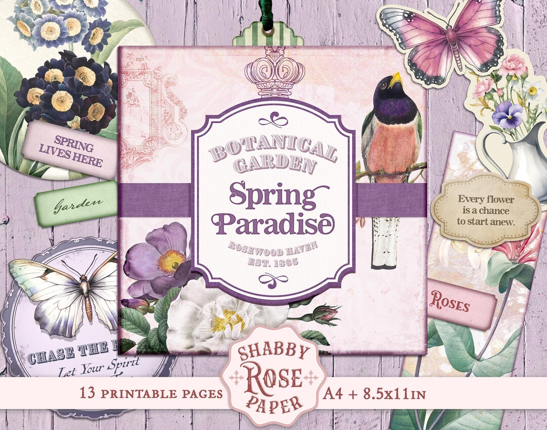 Printable Spring Flowers Folio, Vintage Floral Journal Set, Shabby Chic ...